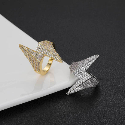 18K/White Gold Plated Hip Hop Lightning Ring TRIPOD JEWELRY