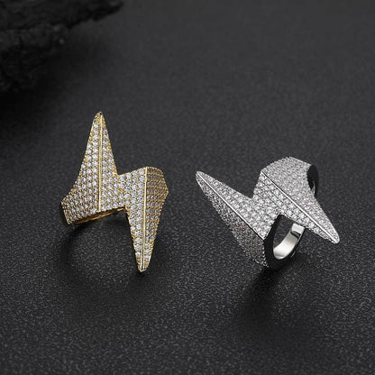 18K/White Gold Plated Hip Hop Lightning Ring TRIPOD JEWELRY