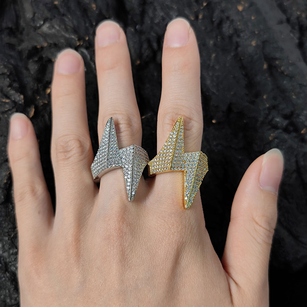 18K/White Gold Plated Hip Hop Lightning Ring TRIPOD JEWELRY