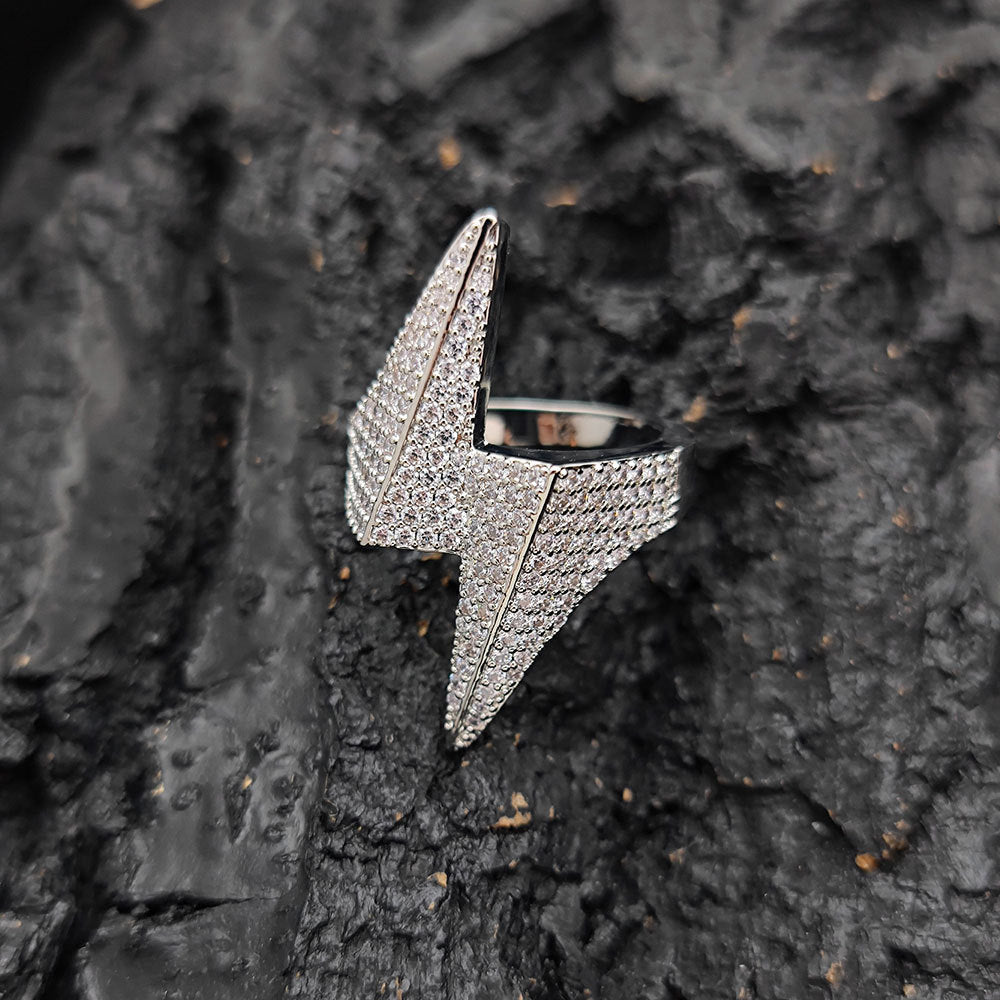 18K/White Gold Plated Hip Hop Lightning Ring TRIPOD JEWELRY
