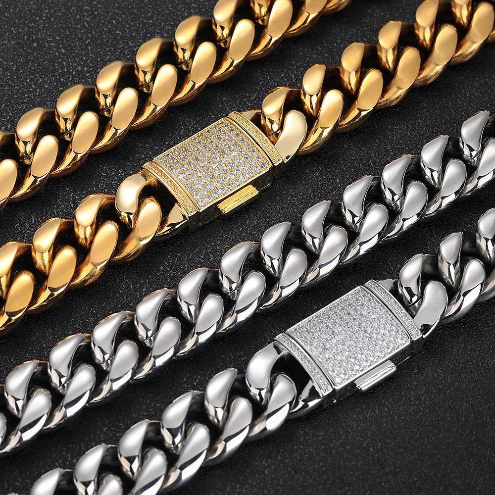 18MM 18K/White Gold Iced Out Clasp Miami Cuban Link Bracelet