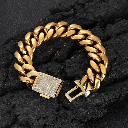 18MM 18K/White Gold Iced Out Clasp Miami Cuban Link Bracelet
