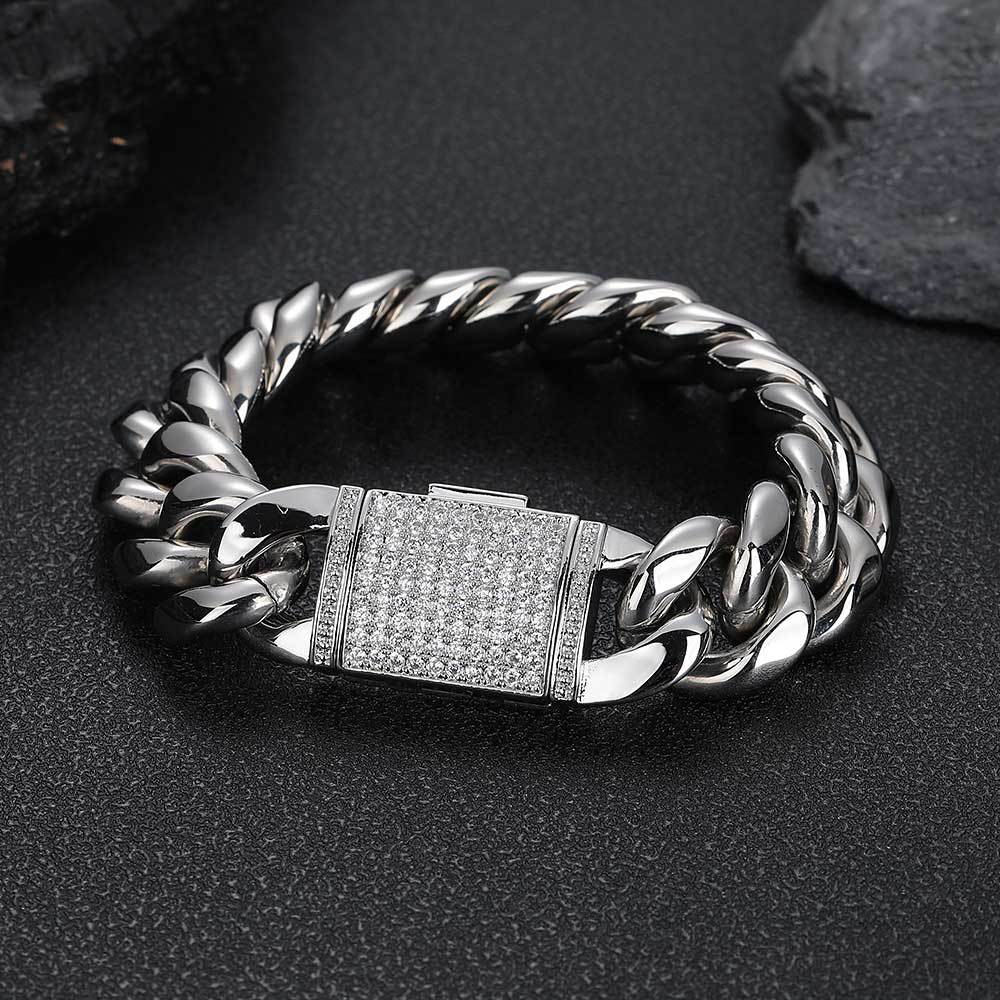18MM 18K/White Gold Iced Out Clasp Miami Cuban Link Bracelet