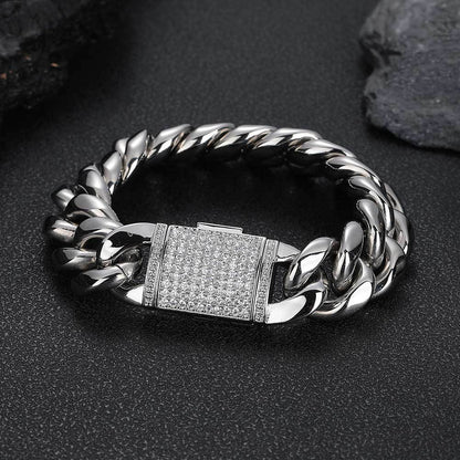 18MM 18K/White Gold Iced Out Clasp Miami Cuban Link Bracelet