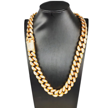 20MM Hip Hop Rap Gold Chain Iced Out Cuban Link Chain Necklace