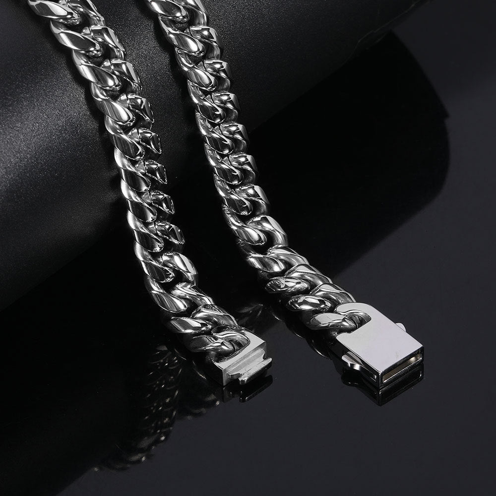 6/8/10/12MM White Gold Smooth Clasp Miami Cuban Link Chain Necklace