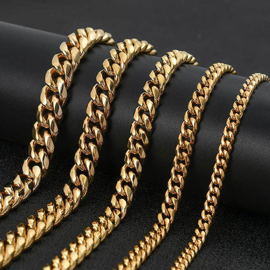 6/8/10/12MM 18K Gold Smooth Clasp Miami Cuban Link Chain Necklace For Men