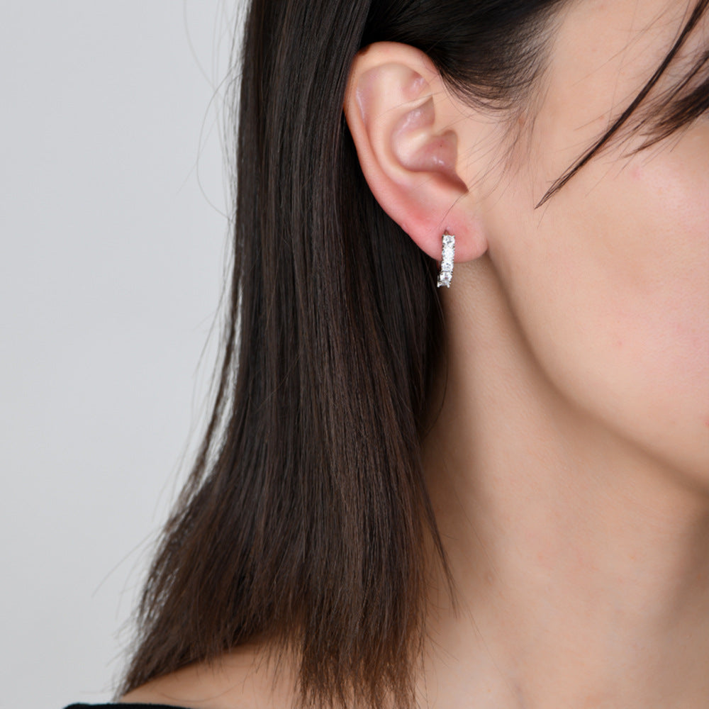 14K/White Gold Plated Zircon Round Earrings