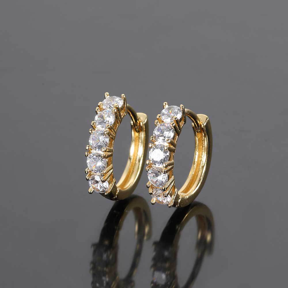 14K/White Gold Plated Zircon Round Earrings