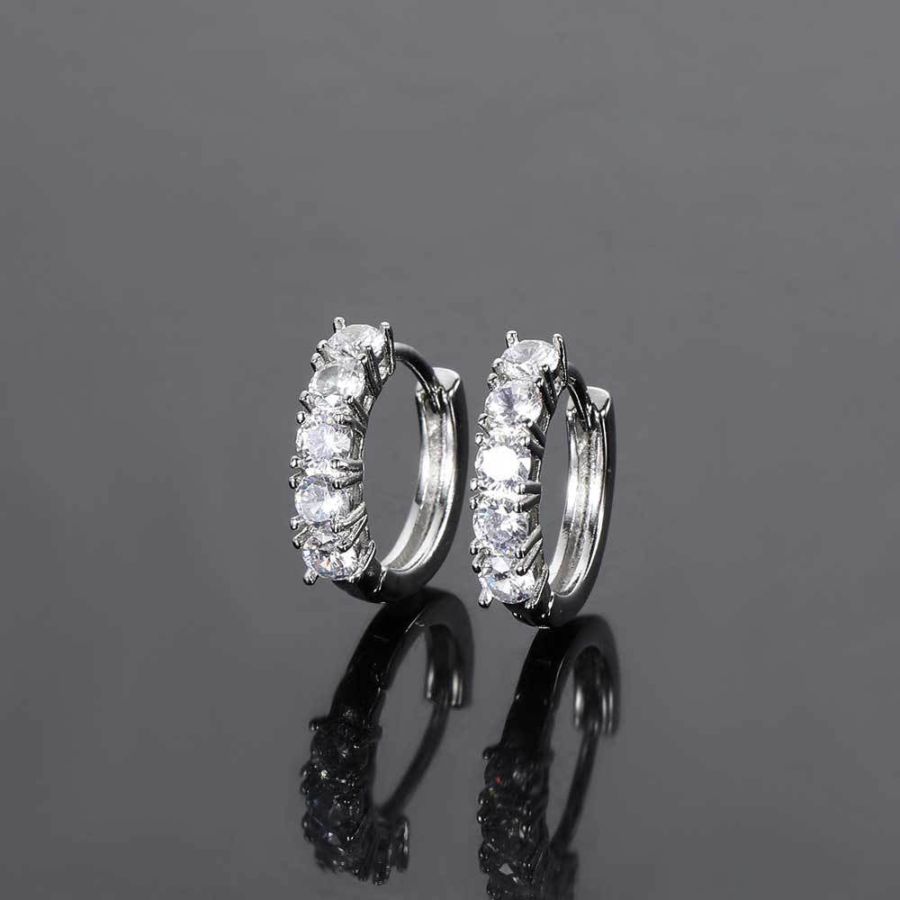 14K/White Gold Plated Zircon Round Earrings