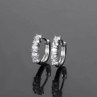 14K/White Gold Plated Zircon Round Earrings