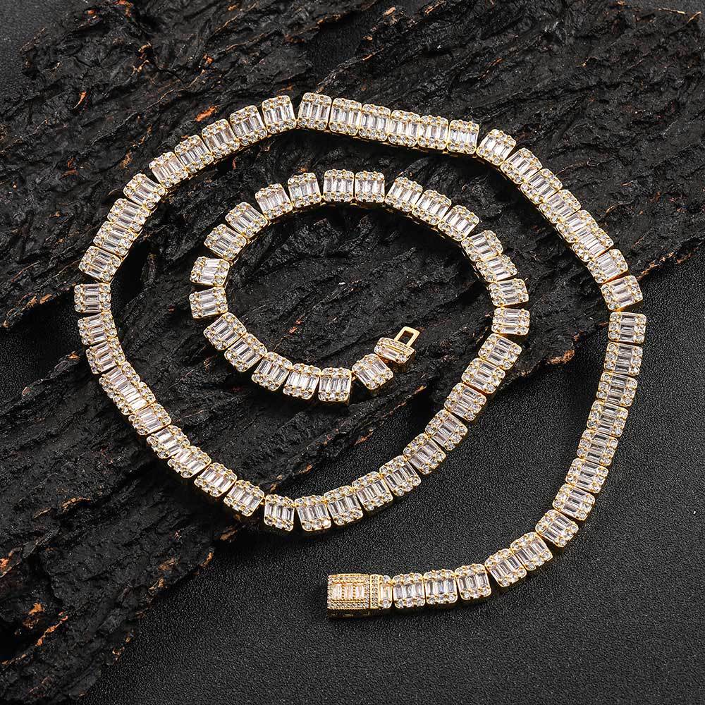 8MM 18K/White Gold Zircon Tennis Chain Necklace