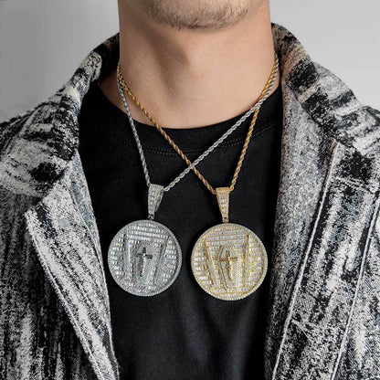 18K/White Gold Jesus Cross Graph Round Pendant
