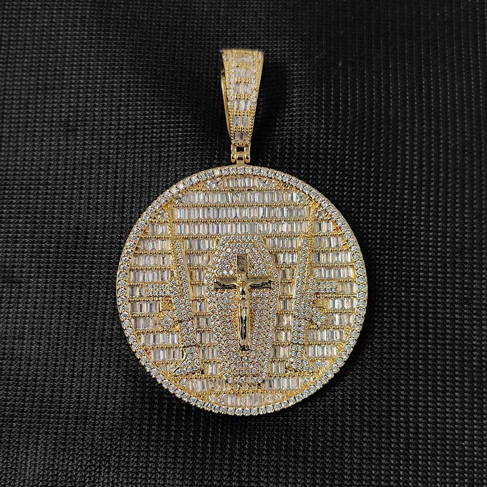 18K/White Gold Jesus Cross Graph Round Pendant