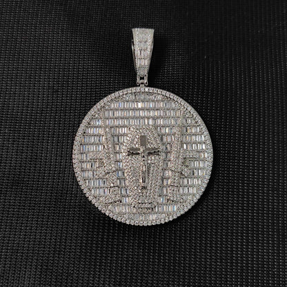 18K/White Gold Jesus Cross Graph Round Pendant