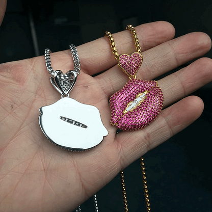 18k Gold Iced Out Lips Pendant