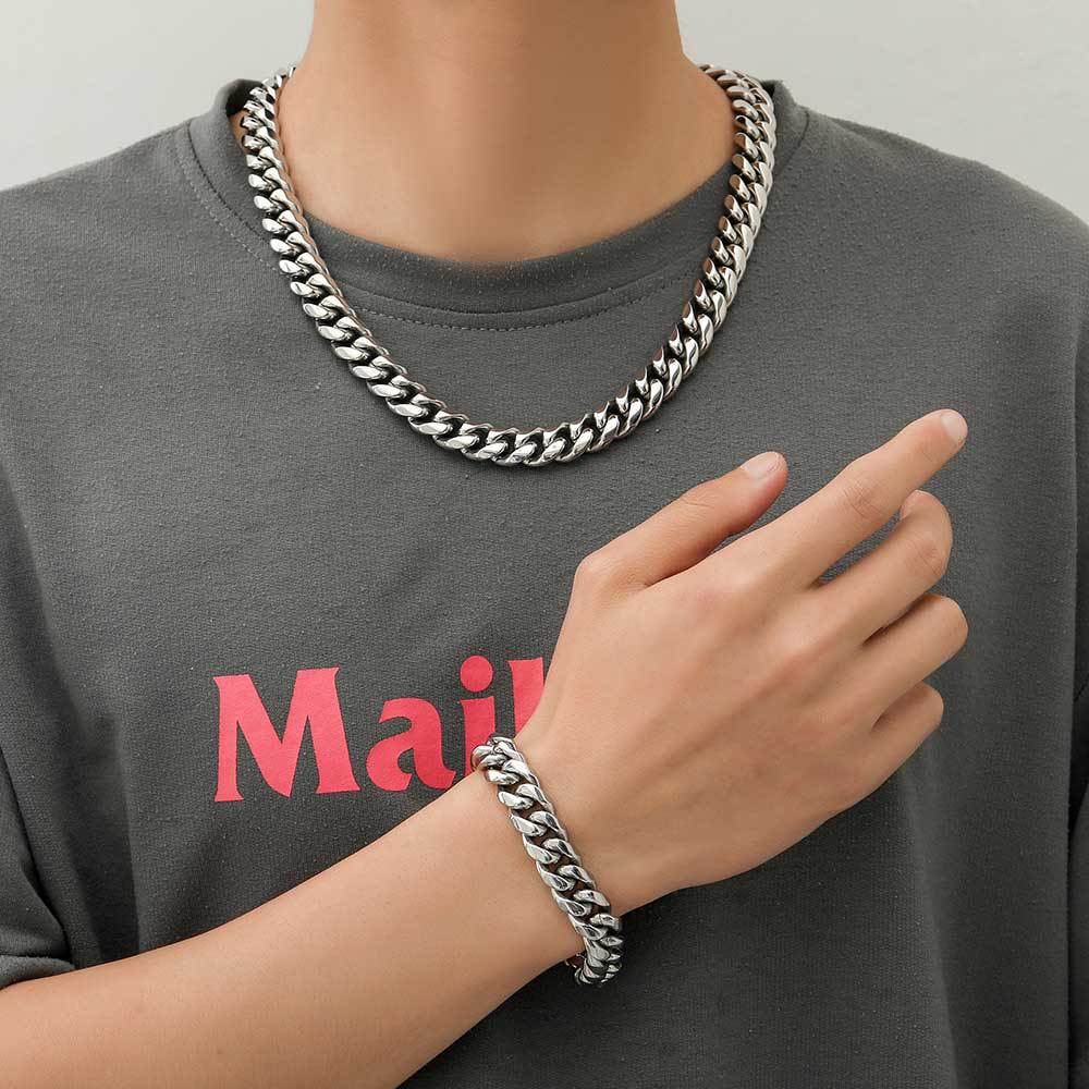 12MM 18K/White Gold Miami Cuban Link Chain Necklace Stainless Steel