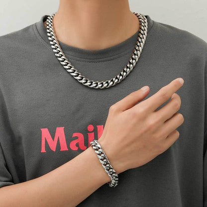 12MM 18K/White Gold Miami Cuban Link Chain Necklace Stainless Steel