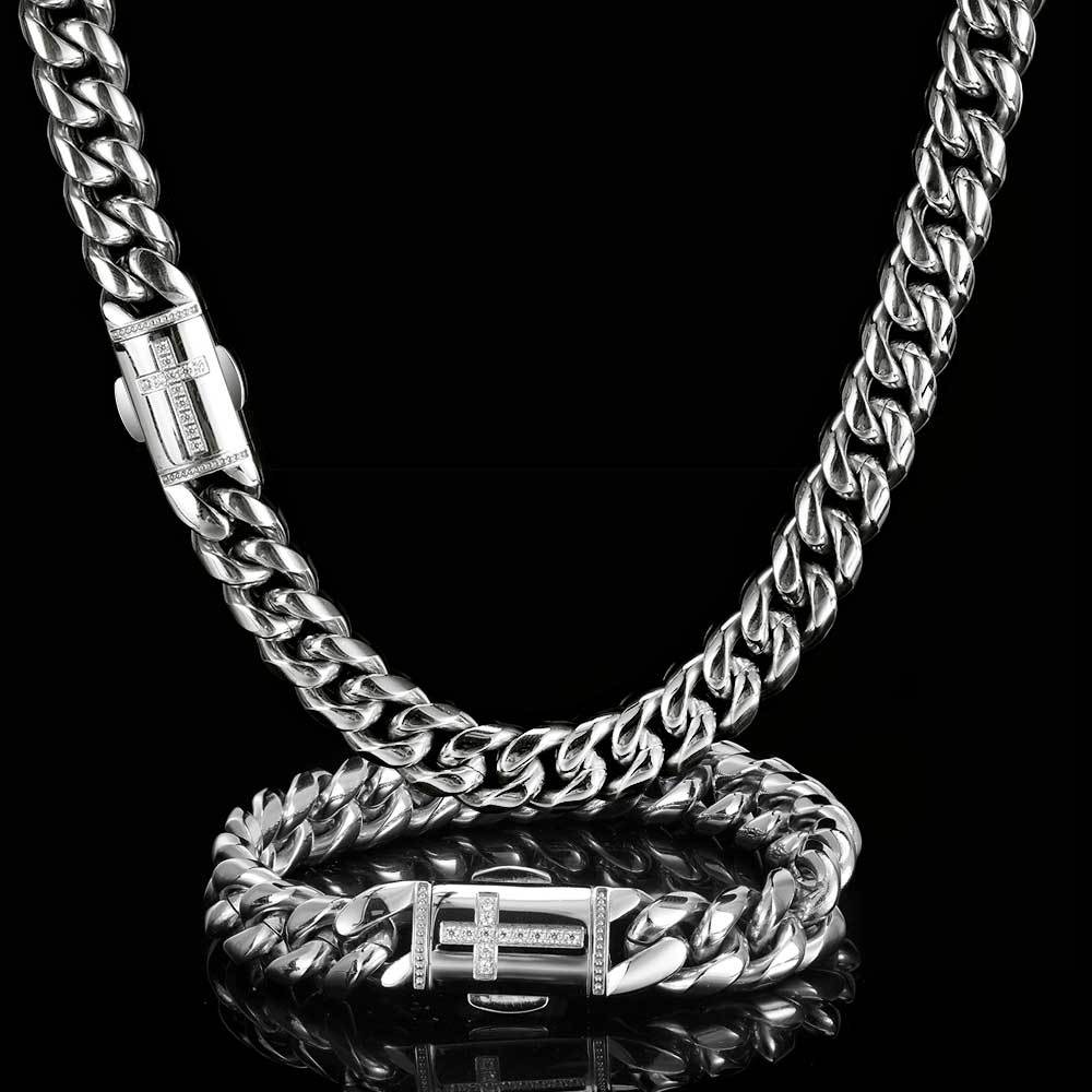 12MM 18K/White Gold Miami Cuban Link Chain Necklace Stainless Steel