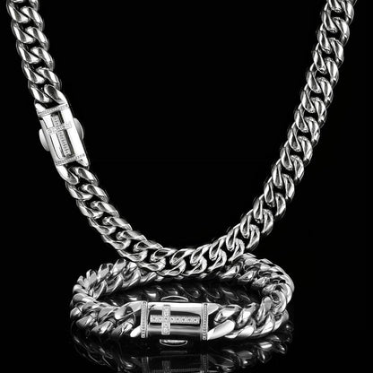 12MM 18K/White Gold Miami Cuban Link Chain Necklace Stainless Steel