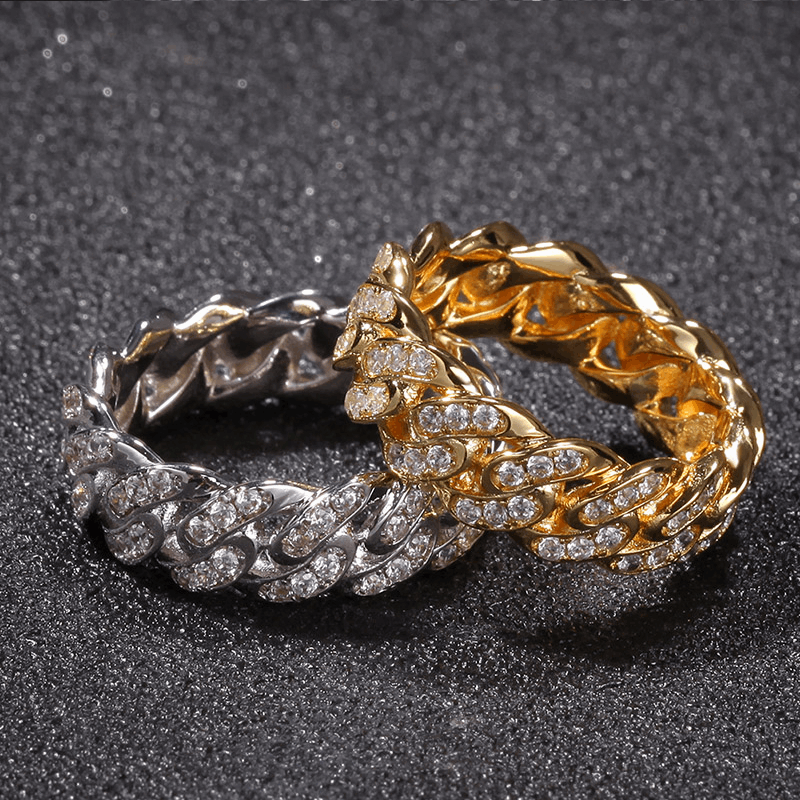 18K Gold Iced Out  Cuban Link Ring