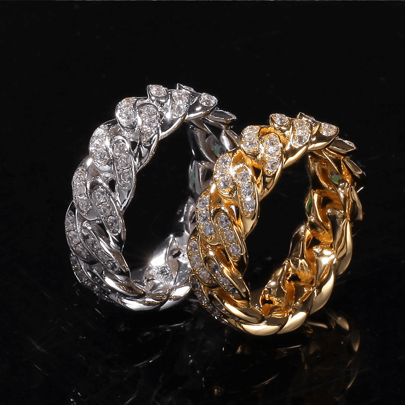 18K Gold Iced Out  Cuban Link Ring