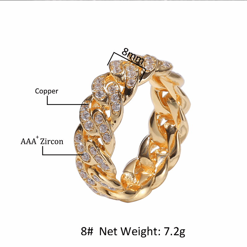 18K Gold Iced Out  Cuban Link Ring