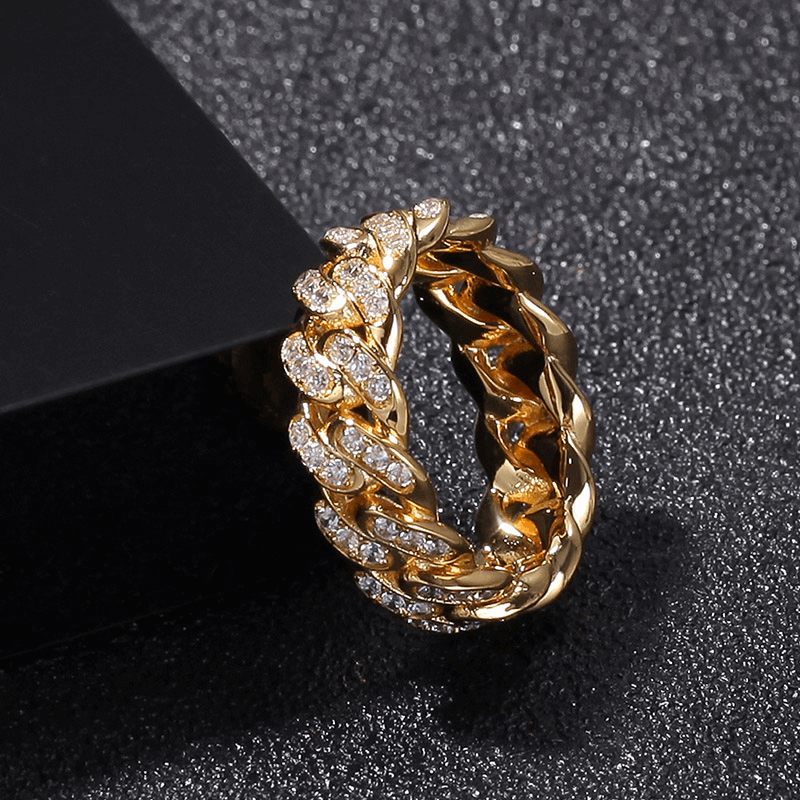 18K Gold Iced Out  Cuban Link Ring
