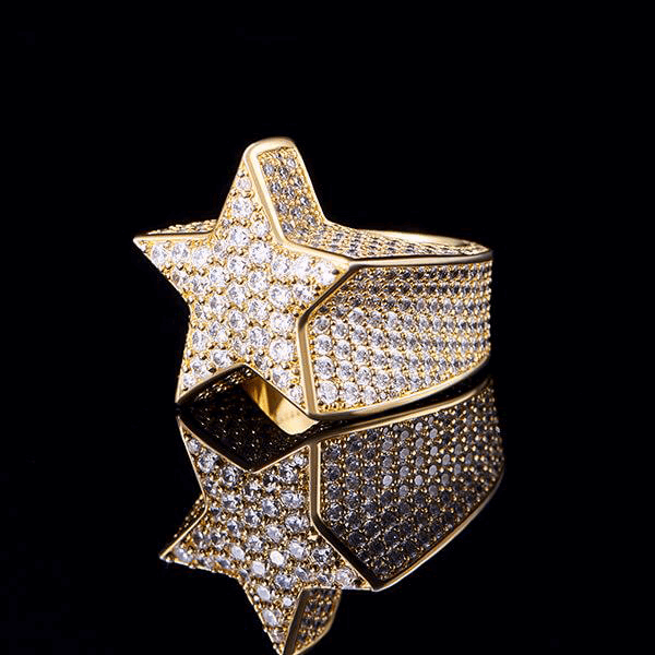 18K Gold Iced Star Ring
