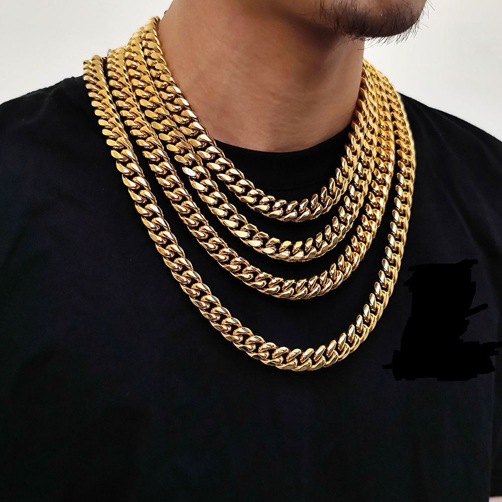 12MM 18k/White Gold Snap Fastener Miami Cuban Link Chain Necklace