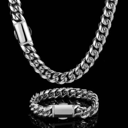 12MM 18k/White Gold Snap Fastener Miami Cuban Link Chain Necklace