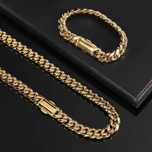 12MM 18k/White Gold Snap Fastener Miami Cuban Link Chain Necklace