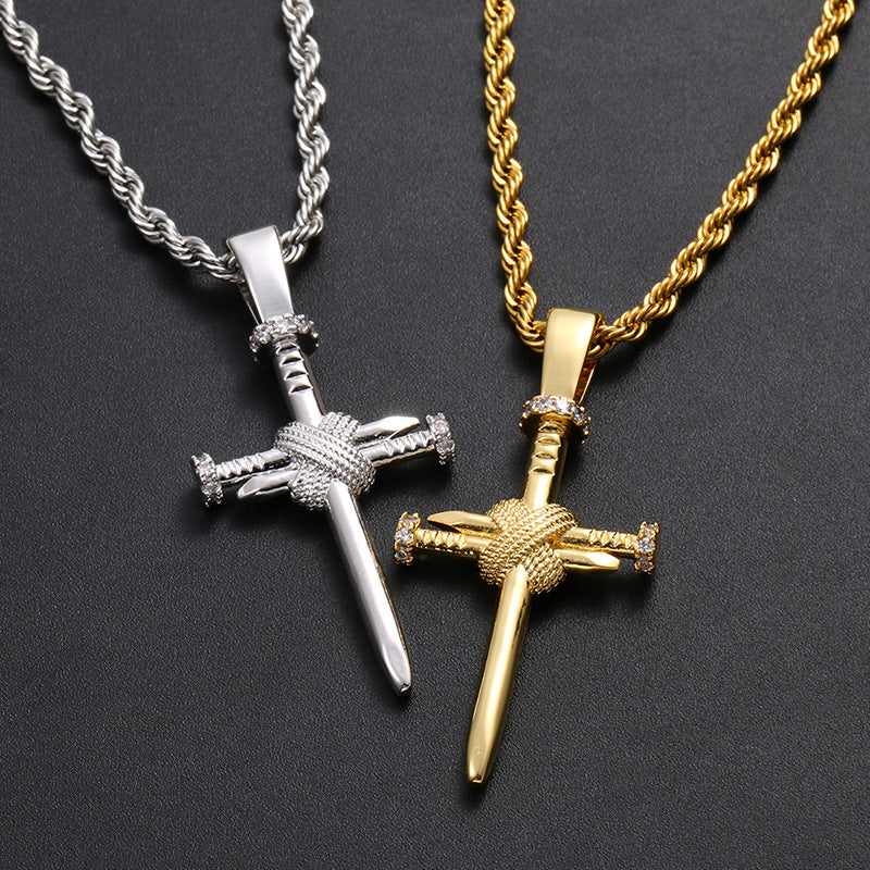 18K Novelty Nail Cross Pendant Tripodjewelry