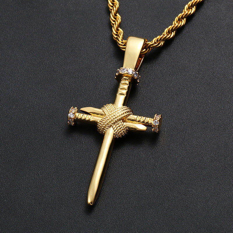 18K Novelty Nail Cross Pendant Tripodjewelry