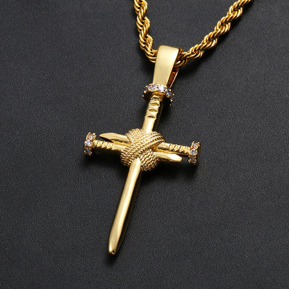 18K Novelty Nail Cross Pendant Tripodjewelry