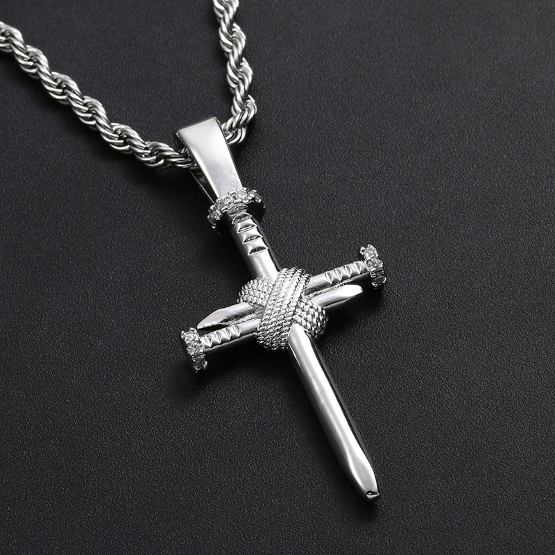 18K Novelty Nail Cross Pendant Tripodjewelry