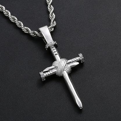18K Novelty Nail Cross Pendant Tripodjewelry