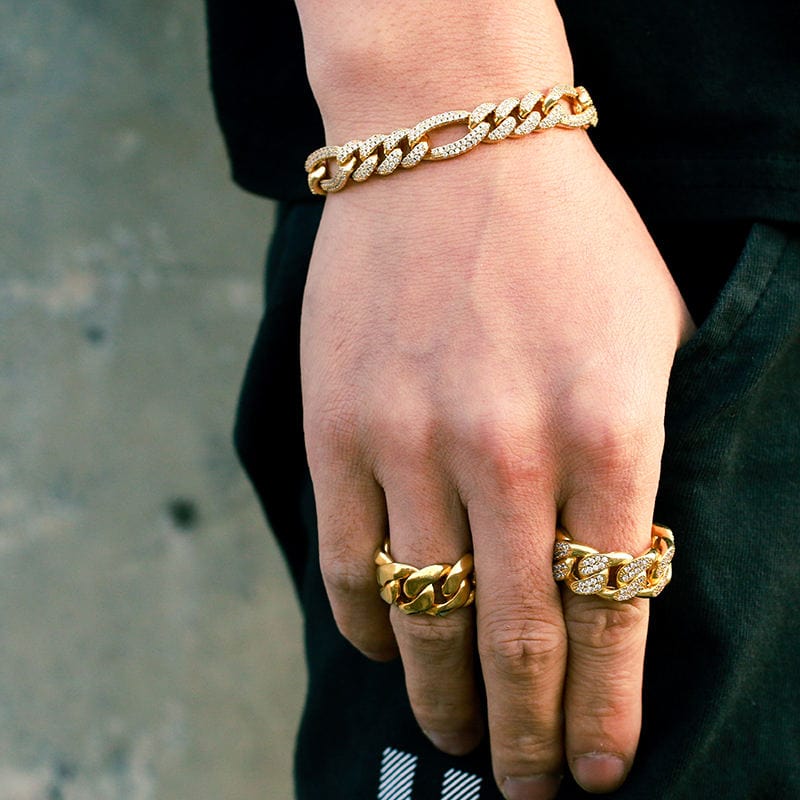 12MM 18K Gold Plated Iced Out Figaro Bracelet