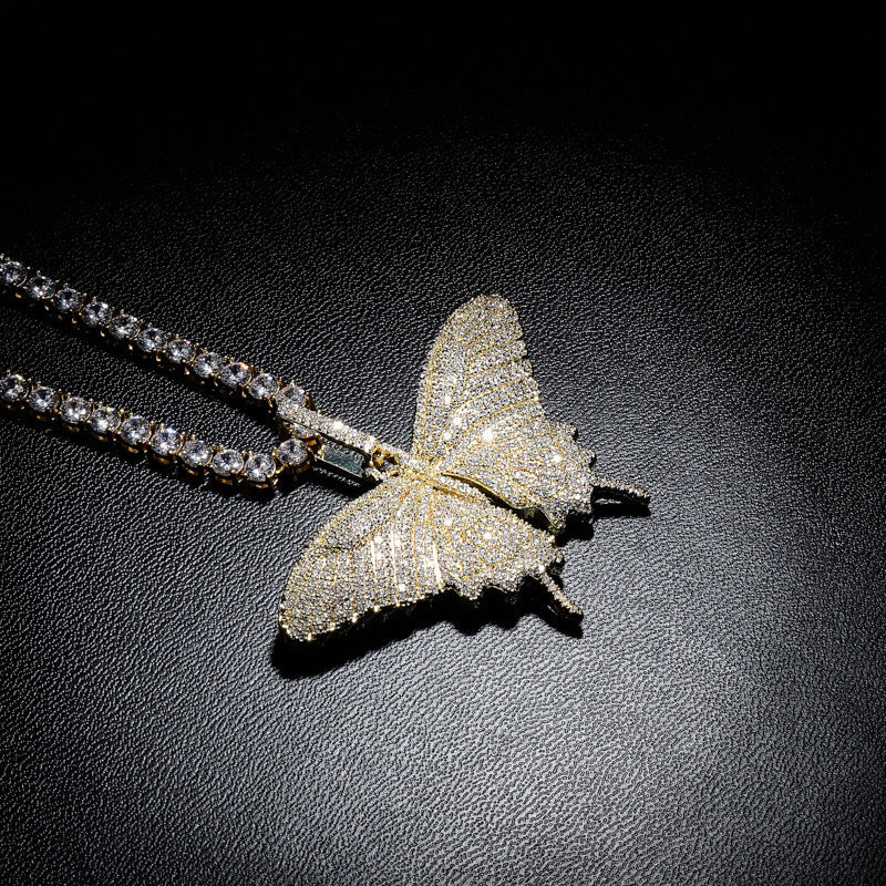 14K Gold Iced Out Butterfly Pendant Tripodjewelry