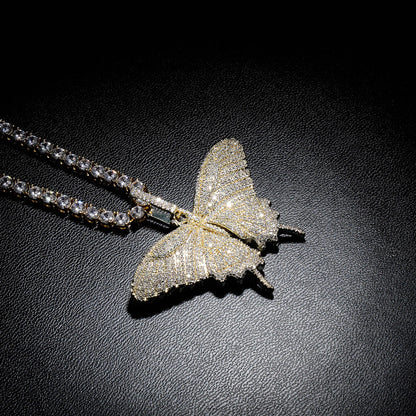 14K Gold Iced Out Butterfly Pendant Tripodjewelry