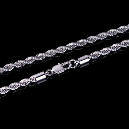 4MM White Gold Rope Chain Necklace Tripodjewelry