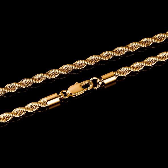 4MM 14k Gold Rope Chain Necklace