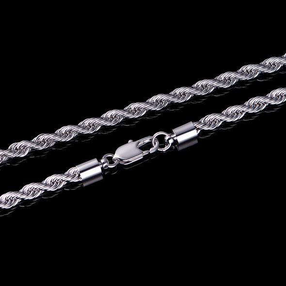 3MM White Gold Rope Chain Neckalce