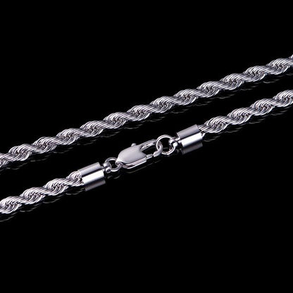3MM White Gold Rope Chain Neckalce