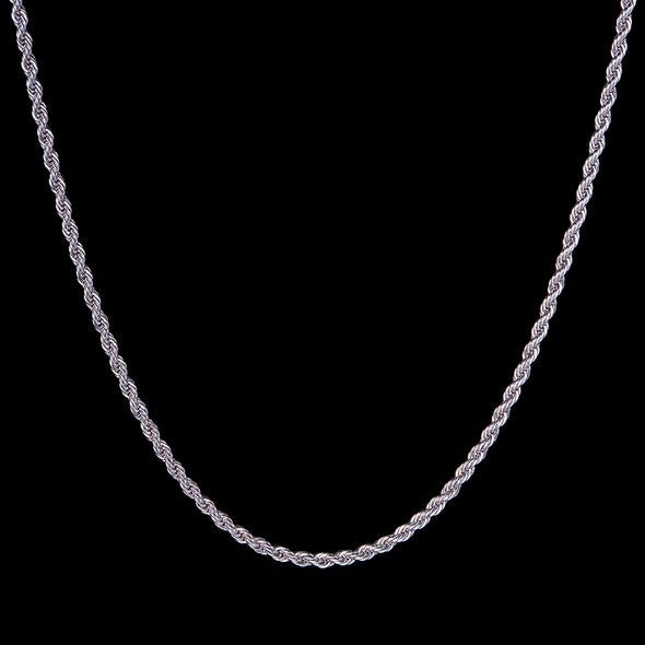 3MM White Gold Rope Chain Neckalce