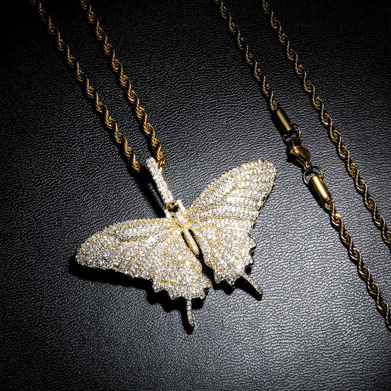 14K Gold Iced Out Butterfly Pendant Tripodjewelry