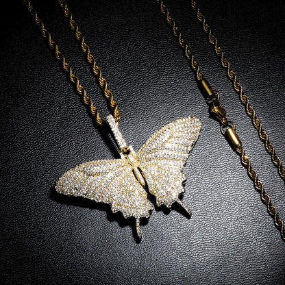 14K Gold Iced Out Butterfly Pendant Tripodjewelry