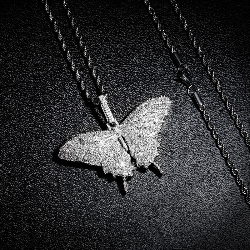 White Gold Iced Out Butterfly Pendant