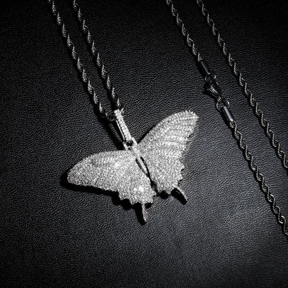 White Gold Iced Out Butterfly Pendant