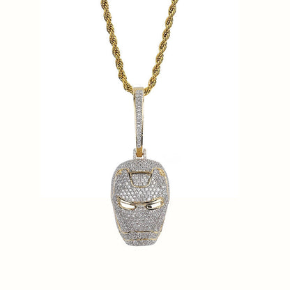 White Gold Iced Out Superhero Iron Man Mask Pendant Tripodjewelry